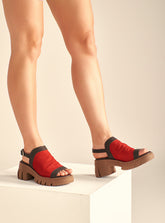 Sandália em Couro com Plataforma Maitê Vermelho e Café